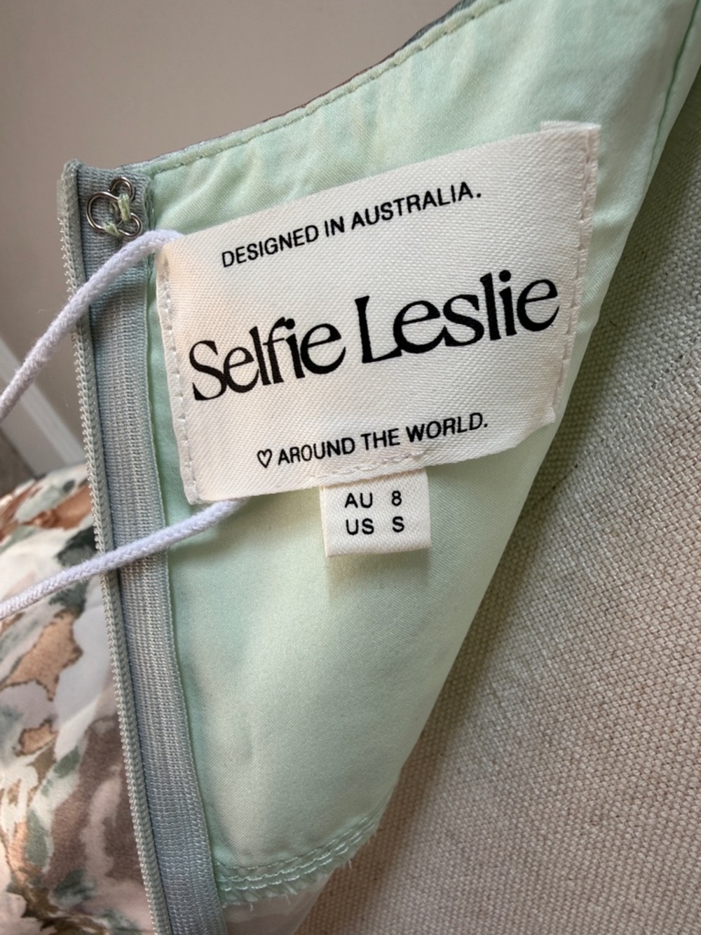 Selfie Leslie Floral Satin Slip Dress in Sage - Picture 6 of 9